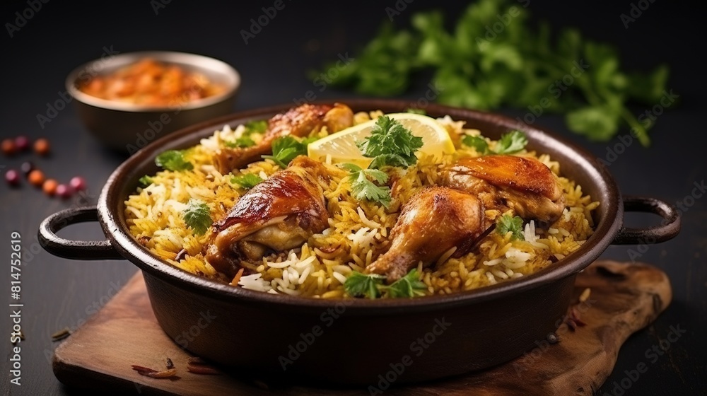Chicken biryani is a popular dish made with basmati rice, tender chicken, and exotic spices. Chicken biryani is a popular dish made with basmati rice, tender chicken, and exotic spices.