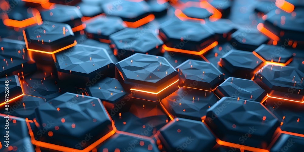 Fototapeta premium Abstract background with glowing hexagons in dark colors