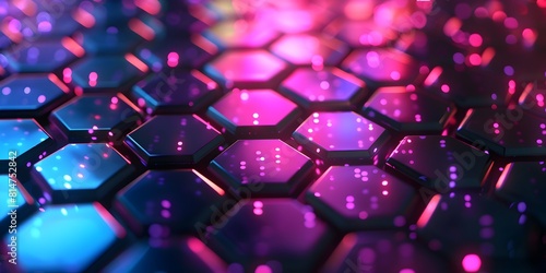 Abstract background with glowing hexagons in dark colors