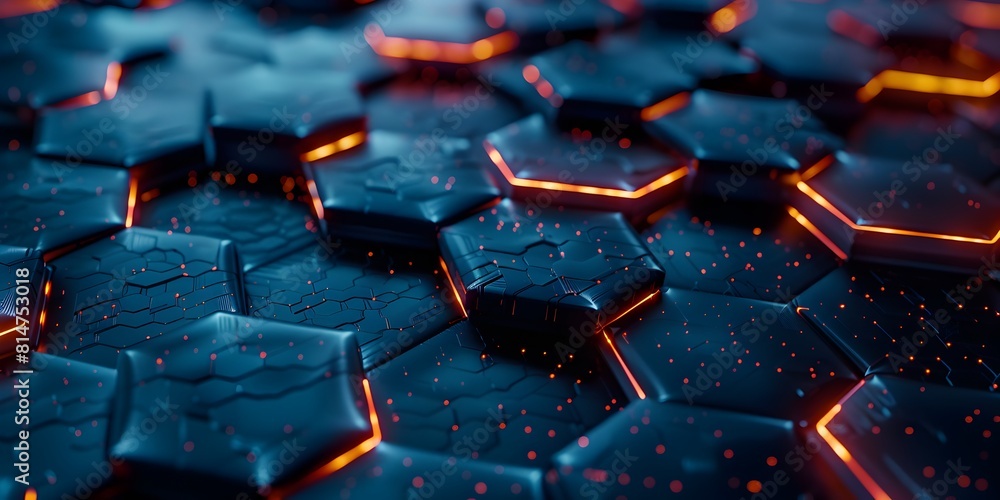 Abstract background with glowing hexagons in dark colors