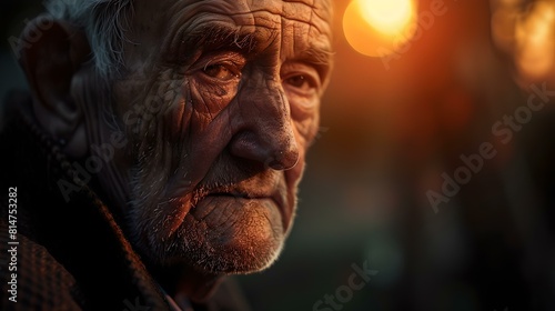 Elderly man's portrait at dusk: a face full of stories amidst fading light