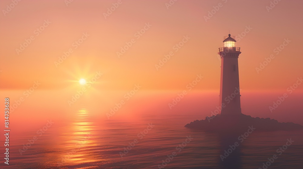 Serene sunset at sea: solitary lighthouse overlooking calm waters