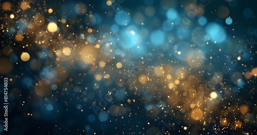 abstract glitter lights, blue and gold colors on dark background 
 photo