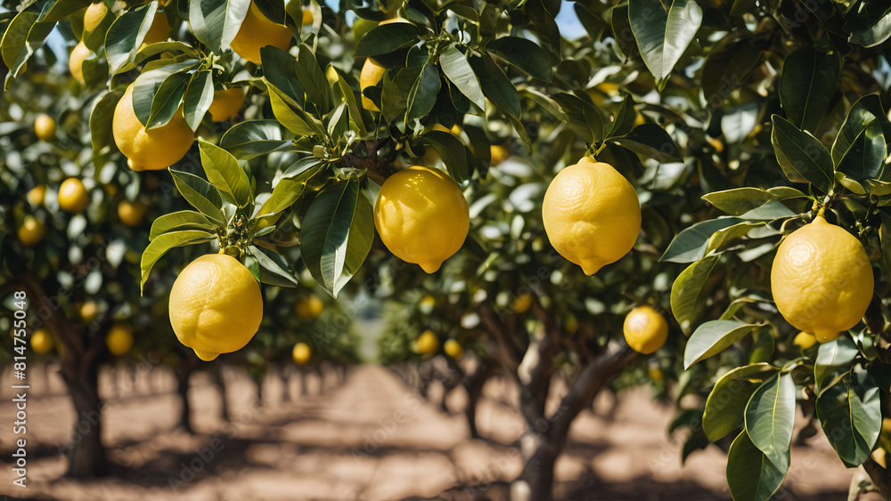 Cinematic fruit Lemon tree harvest agriculture farmfield on summer 
