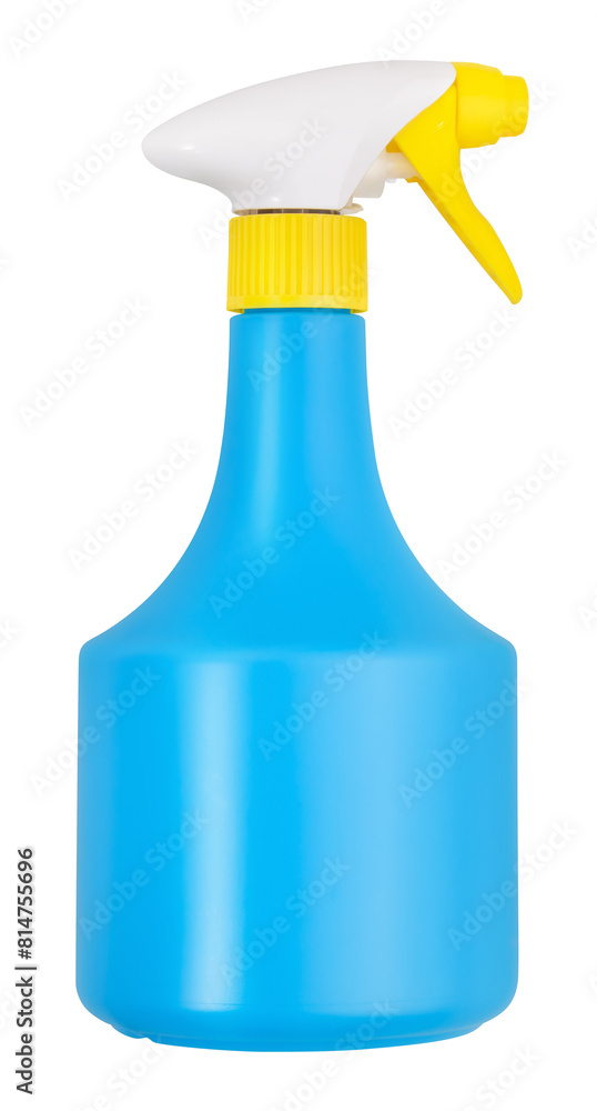 Blue bottle spray isolated on white background with clipping path. Cleaning Supplies for housekeeping and household chores. Useful item for online shopping commerce banner and mockup. Blue bottle spray isolated on white background with clipping path. Cleaning Supplies for housekeeping and household chores. Useful item for online shopping commerce banner and mockup.