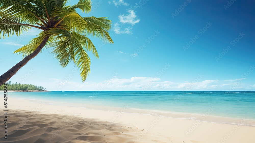 Exotic beach scene with palm trees swaying in the breeze, perfect for a relaxing Caribbean vacation.