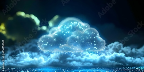 Cloud computing technology converging point of internet on abstract blue background. Concept Cloud Computing, Technology, Internet, Abstract Background, Convergence