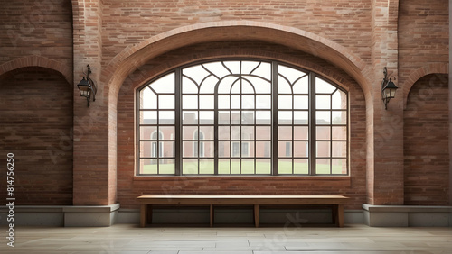Interior of a brick building with large window