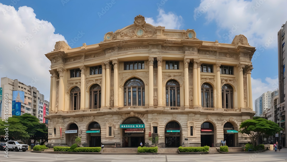 Elegant beige classical building facade
