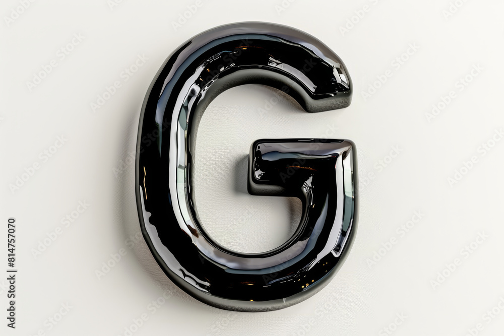 Elegant black glass letter G on a white background Elegant black glass letter G on a white background