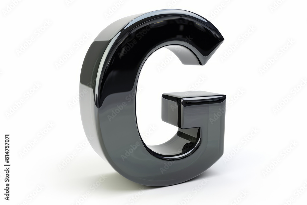 Elegant black glass letter G on a white background Elegant black glass letter G on a white background