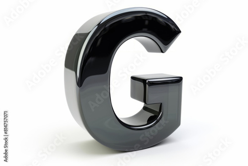 Elegant black glass letter G on a white background