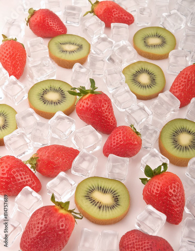 strawberry and kiwi with ice cubes