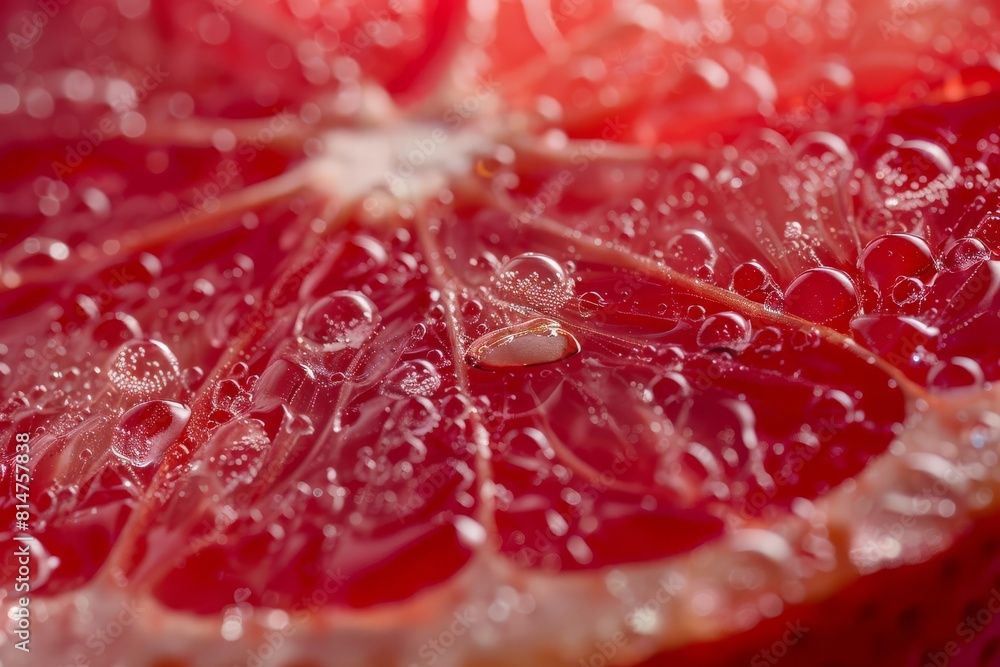 A red grapefruit slice, with a focus on its ruby red segments and juicy texture A red grapefruit slice, with a focus on its ruby red segments and juicy texture