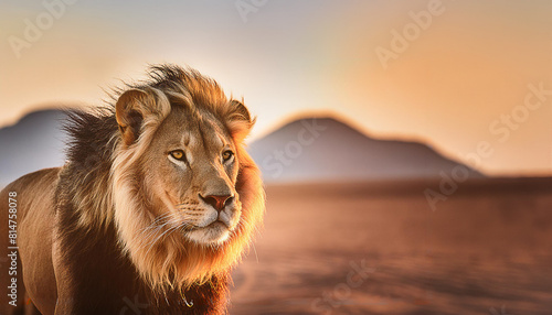 朝焼けに染まる砂漠のライオン © katou yoshiaki