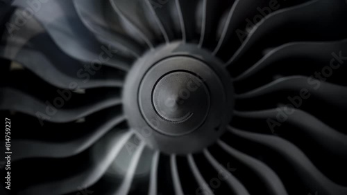 3D printed turbofan engine,close-up view engine blades. Technology and automation concepts.