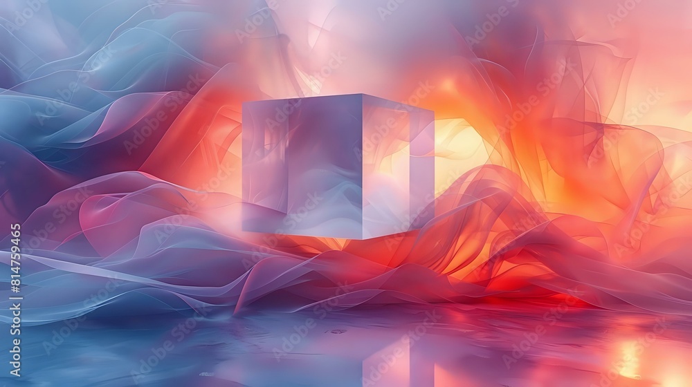 Fototapeta premium Minimalist Cube and Sinuous Ribbon in Vibrant Color Palette