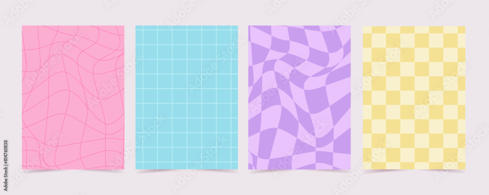 y2k retro background set. Colourful geometric wavy swirl chess, trendy trippy style, vector illustration y2k retro background set. Colourful geometric wavy swirl chess, trendy trippy style, vector illustration