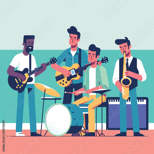 cartoon illustration of a music band group