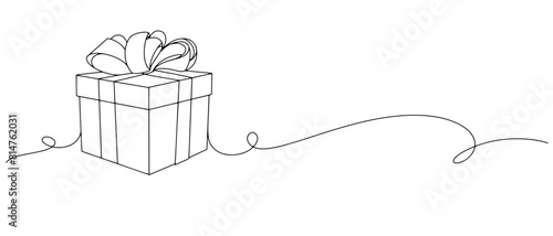 Gift box line art style illustration vector with transparent background 