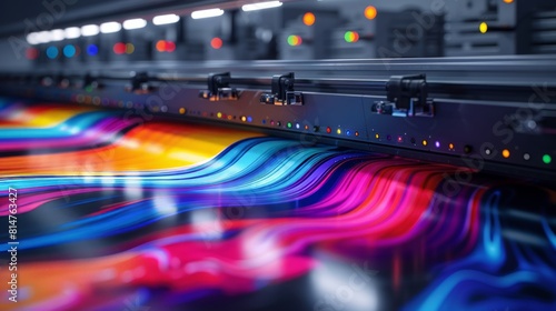Precision in printing vibrant graphics on large format printer.