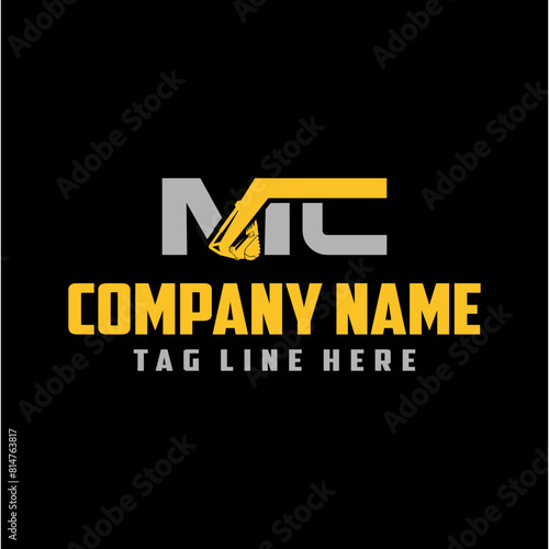 Letter MC excavator logo template vector. Heavy equipment logo vector for construction company. Creative excavator illustration for logo template.	