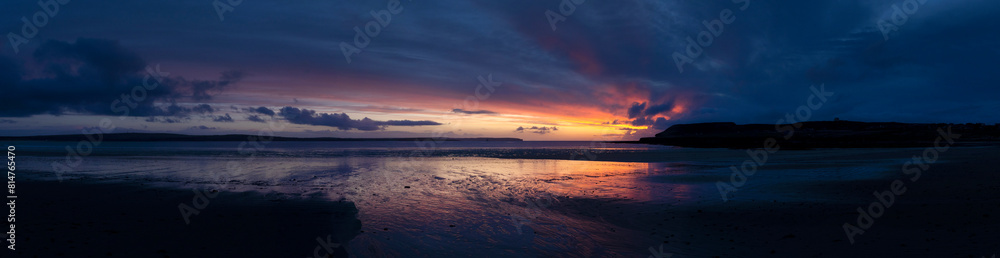 Sunset panorama at Dunnet Beach. Nothern Scotland Pentland Firth. Coastal. Sunset panorama at Dunnet Beach. Nothern Scotland Pentland Firth. Coastal.