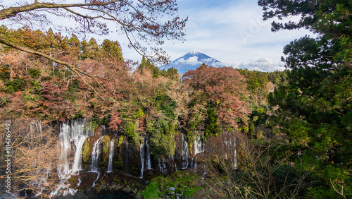 Beautiful shiraito waterfall scenery in autumn, Japan photo