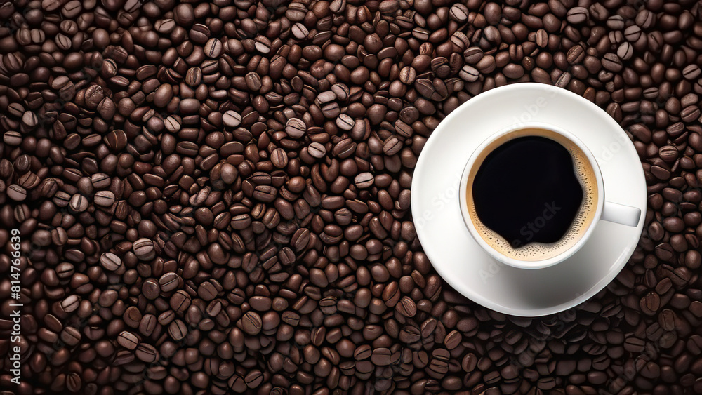 Black Coffee in Cup Against Coffee Beans Background Black Coffee in Cup Against Coffee Beans Background