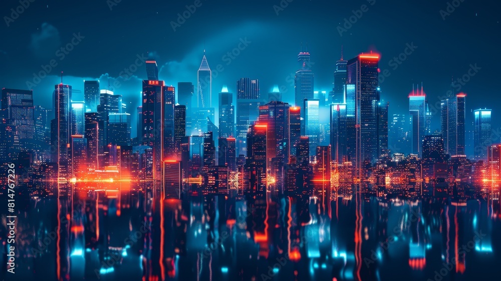 A powerful image of a futuristic cityscape at night, glowing with neon lights and cuttingedge architecture