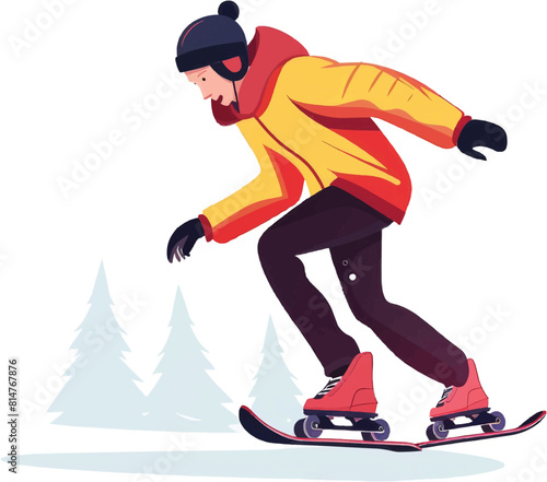 Snowboarder skating in winter sport. illustration in cartoon style