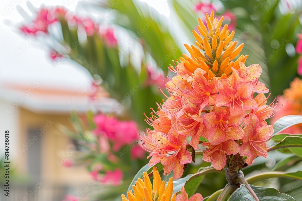 Tropical oasis design with palm trees, exotic flora, and wildlife for a summer getaway vibe Tropical oasis design with palm trees, exotic flora, and wildlife for a summer getaway vibe