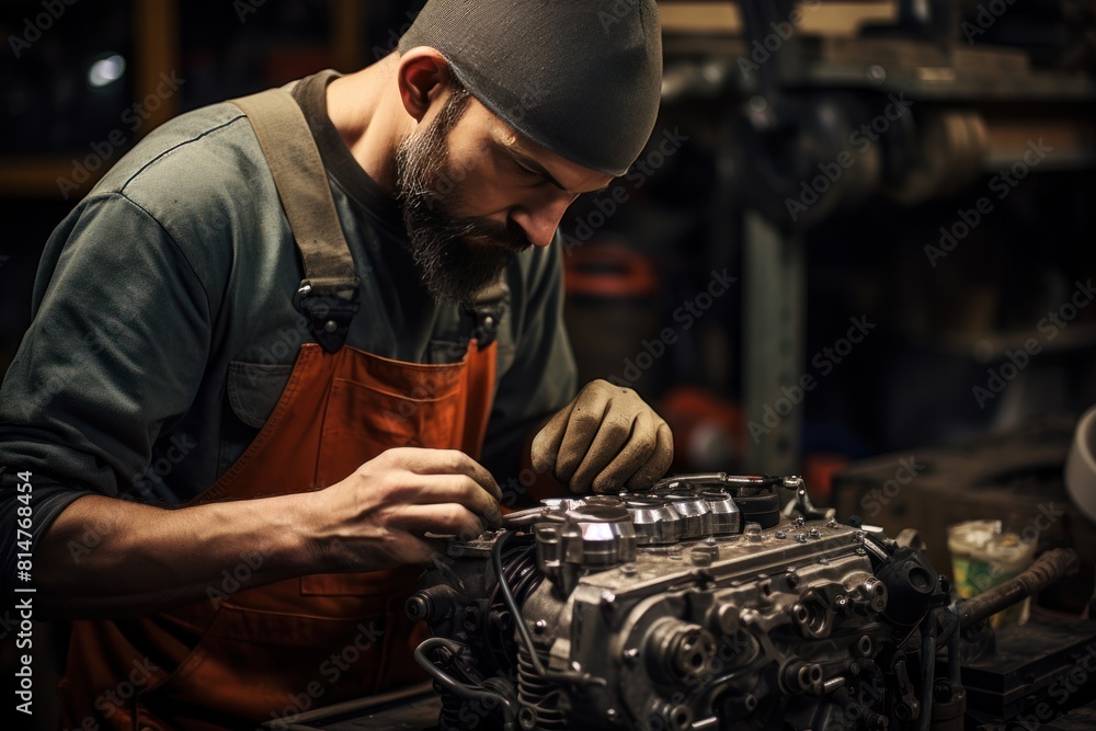 Portrait of a bearded man working in a car repair shop. Portrait of a bearded man working in a car repair shop.