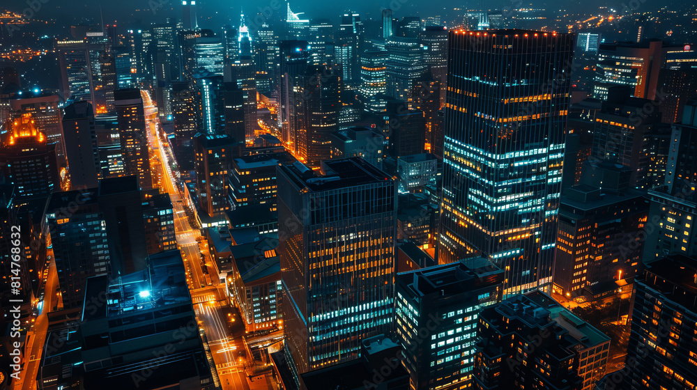 Aerial View of Urban Cityscape at Night with Vibrant Lights Aerial View of Urban Cityscape at Night with Vibrant Lights