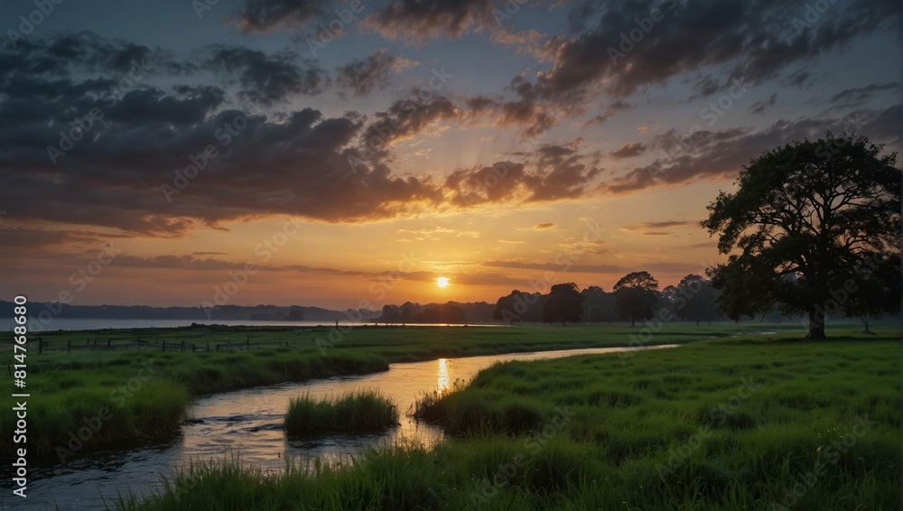 sunset over the river