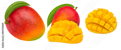 fresh red mango  mangoes with transparent background for design  red cut mango  Mango Mangoes fruit  many angles and view side top front sliced halved group cut isolated on transparent background cut