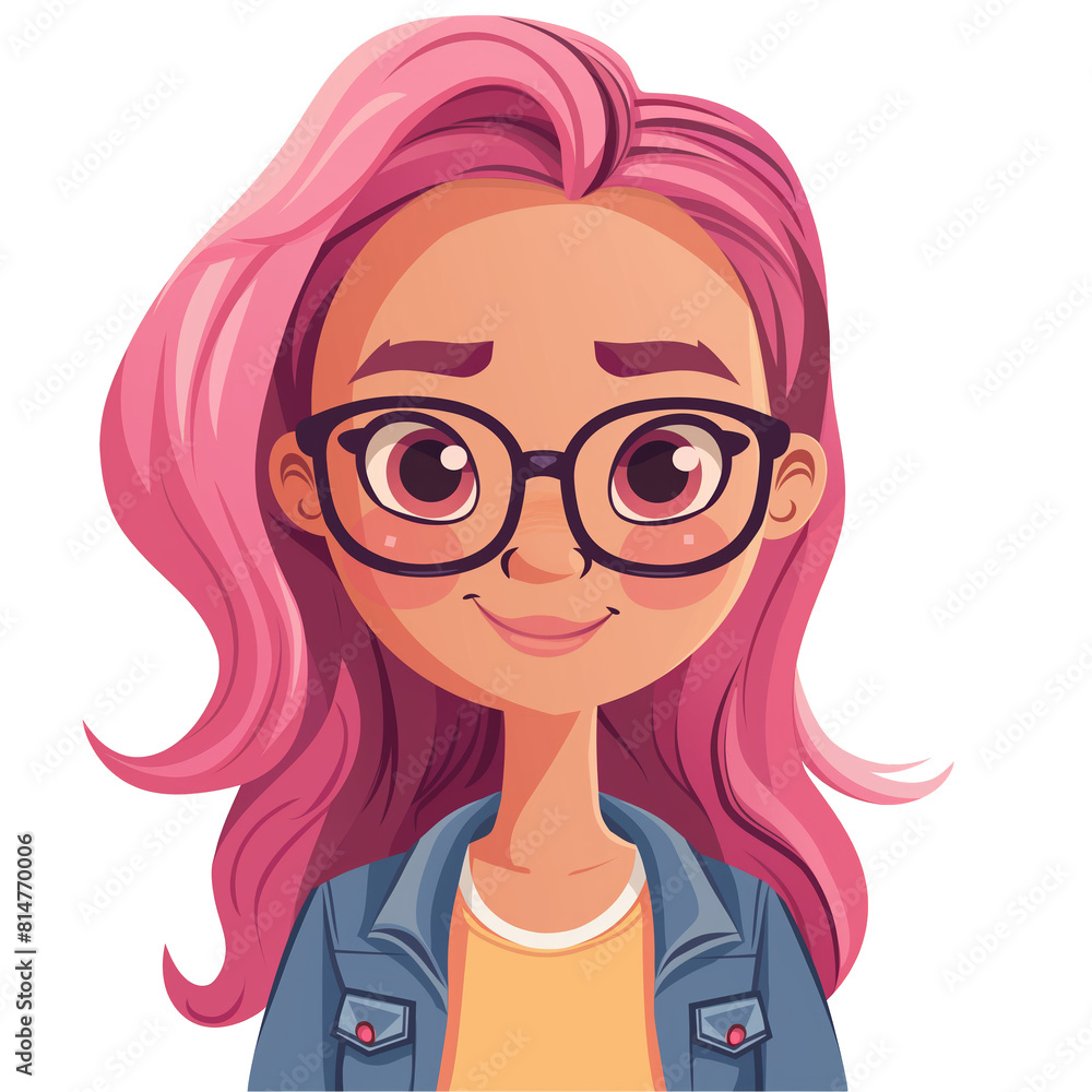 girl with pink hair wearing glasses . Clipart PNG image . Transparent background . Cartoon vector style girl with pink hair wearing glasses . Clipart PNG image . Transparent background . Cartoon vector style