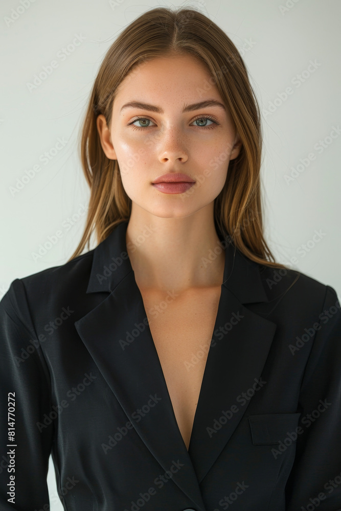 Professional woman with straight hair in city setting Professional woman with straight hair in city setting