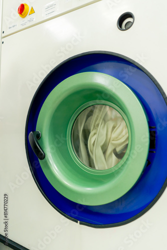 close up professional dry cleaning washing machine washing process professional delicate equipment