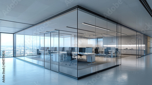Sleek and contemporary business office with glassed partitions