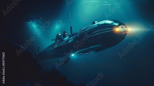 A powerful image of a deepsea exploration submarine, highlighting the mysteries and exploration of the ocean depths photo