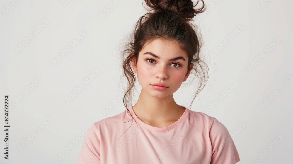 Close-up portrait of a young woman with a natural look, reflecting a moment of thoughtfulness, suitable for health and beauty campaigns, wellness content, and young adult focused media Close-up portrait of a young woman with a natural look, reflecting a moment of thoughtfulness, suitable for health and beauty campaigns, wellness content, and young adult focused media