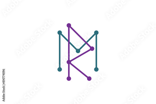 m r initial circuit technology logo design line connection shape