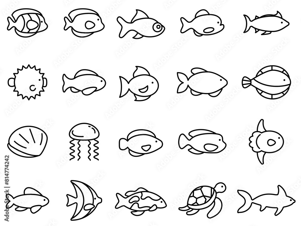 Fish simple line icon collection Fish simple line icon collection