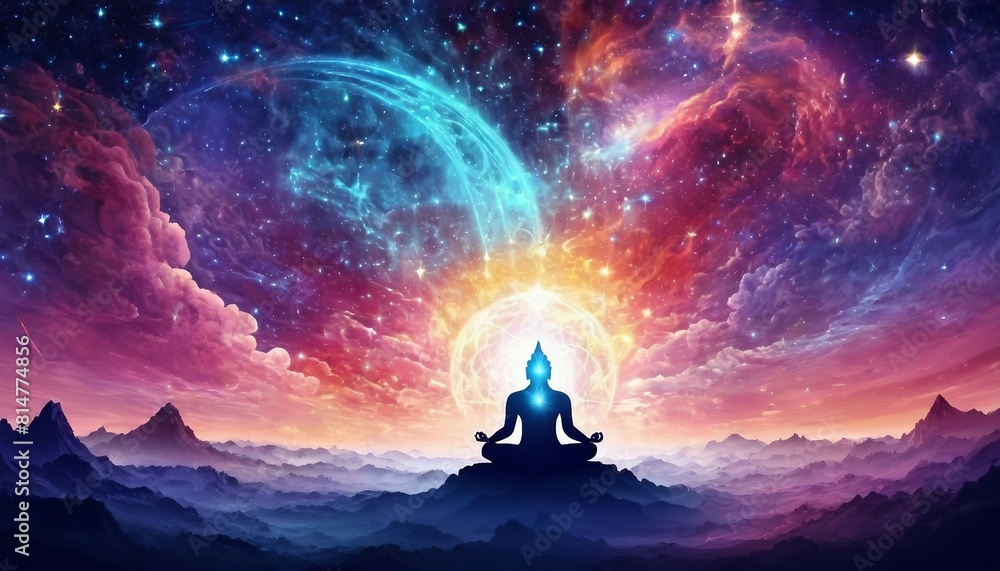 Abstract celestial meditation background with serene cosmic landscapes and spiritual motifs. Abstract celestial meditation background with serene cosmic landscapes and spiritual motifs.