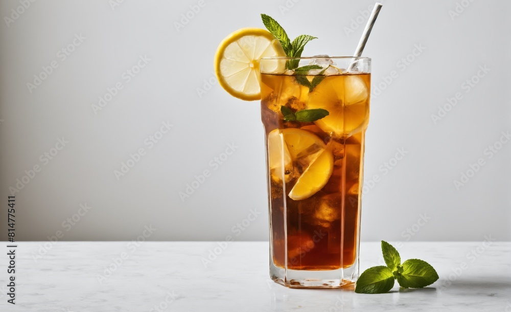 Fototapeta premium Refreshing iced tea against white background