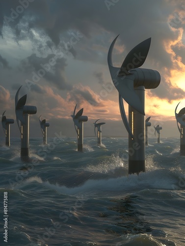 Tidal Energy Turbines Harnessing Oceanic Currents for Renewable Electricity in an Imaginative
