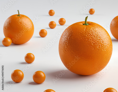  slised orange isolated on white background. Top view. Whole orange cut out. Close-up. Fresh orange citrus fruit with leaves on white background photo