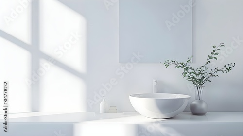 Background with photo of a minimalist bathroom. Background for presentation. Space for text  information and content.