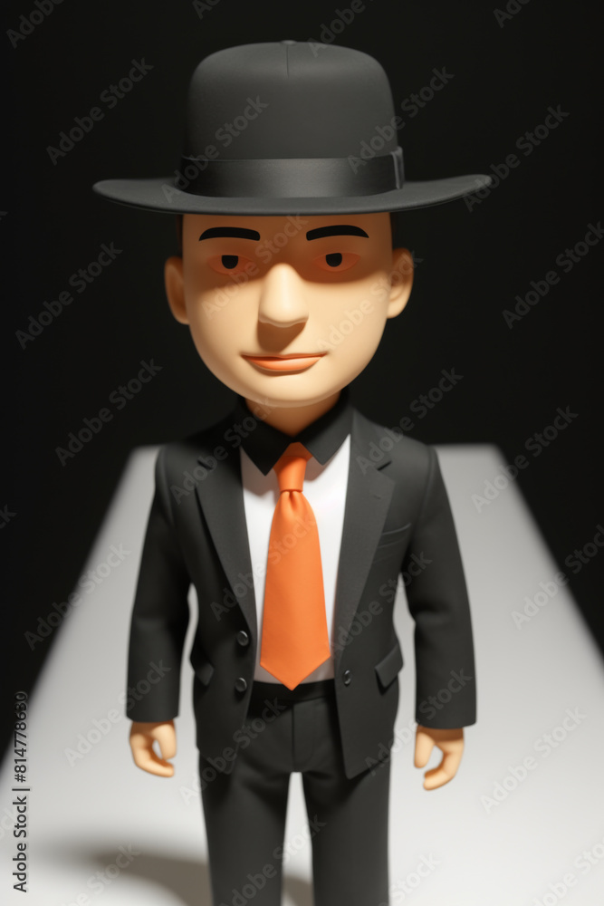 Cartoon figure of a man in suit with fedora hat